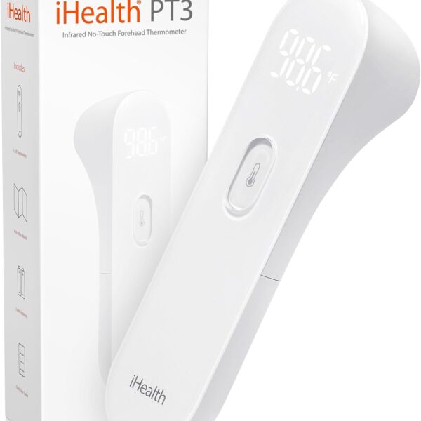 iHealth No-Touch Forehead Thermometer for Adults, Kids, Babies - FSA HSA Eligible, 3 Ultra-Sensitive Sensors, Quiet Vibration Feedback, Digital Large LED Digits, Easy to Use for Home & Nurses, PT3