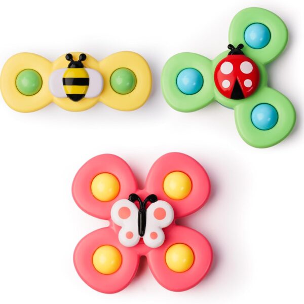 LiKee Strong Suction Cup Fidget Rotating Sensory Bath Toys for Baby 12 18 Months Airplane Car Travel Table & Window Toys for 1 2 Years Old Toddler Boys and Girls (Insect-1)