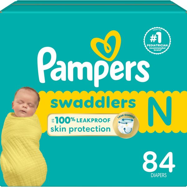 Pampers Baby Diapers - Swaddlers - Size 0, 84 Count, Ultra Absorbent Disposable Newborn Diaper