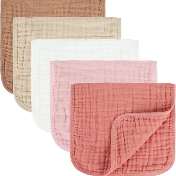 Baby Burp Cloth 100% Cotton Newborn Cotton Muslin Burp Cloth 10x20 inches (Pink & Coffee 5 Pieces)