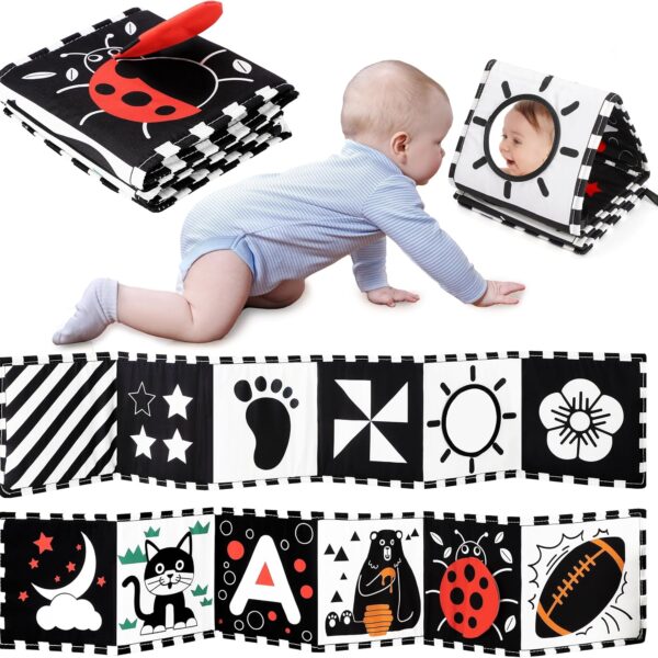 URMYWO Black and White Baby Toys, Tummy Time High Contrast Newborn Toys 0-3 Months, Soft Baby Book, Visual Stimulation Montessori Sensory Infant Toys 0-6-12 Months, Shower Gift for Boys Girls