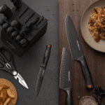 Astercook Kitchen Knife Set, 15 Pcs Knives Block Set with Built-in Sharpener, Healthy Anti-Rust Coating & German Stainless Steel Knife Set, Dishwasher Safe Black
