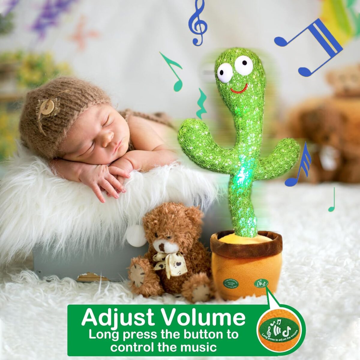 Pbooo Dancing Talking Cactus Mimicking Toy,Talking Repeat Singing Sunny Cactus Toy 120 Pcs Songs for Baby 15S Record Your Sound Sing+Dancing+Recording+LED