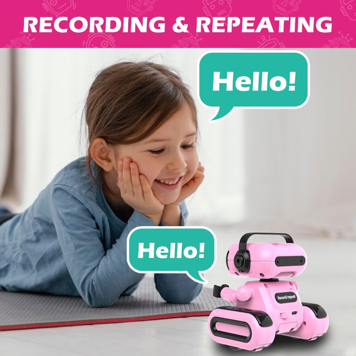 Robot Toys for Girls, Rechargeable Remote Control Toys for Girls 5-7, Kids Toy Robots with Auto-Demo, Recording, Repeat, Flexible Head & Arms, Dance, Music, Gift Ideas for...