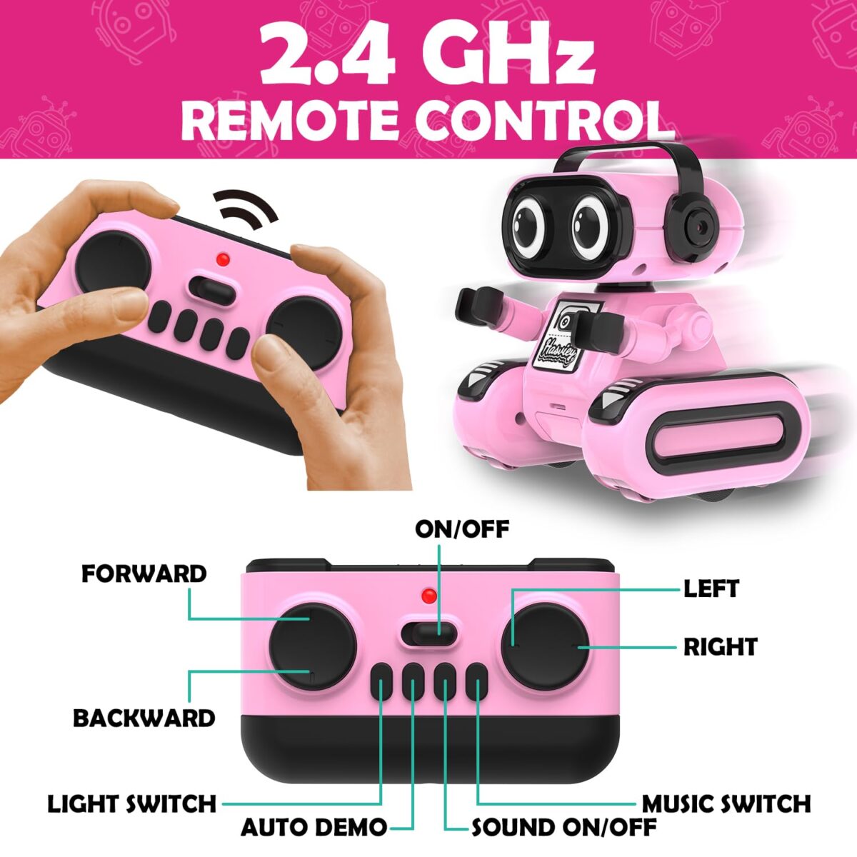 Robot Toys for Girls, Rechargeable Remote Control Toys for Girls 5-7, Kids Toy Robots with Auto-Demo, Recording, Repeat, Flexible Head & Arms, Dance, Music, Gift Ideas for...